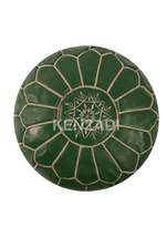 Moroccan leather pouf, round pouf, berber pouf, Dark Green pouf with Bei... - £54.13 GBP
