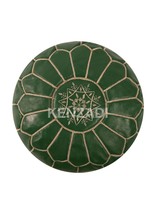 Moroccan leather pouf, round pouf, berber pouf, Dark Green pouf with Bei... - £54.13 GBP