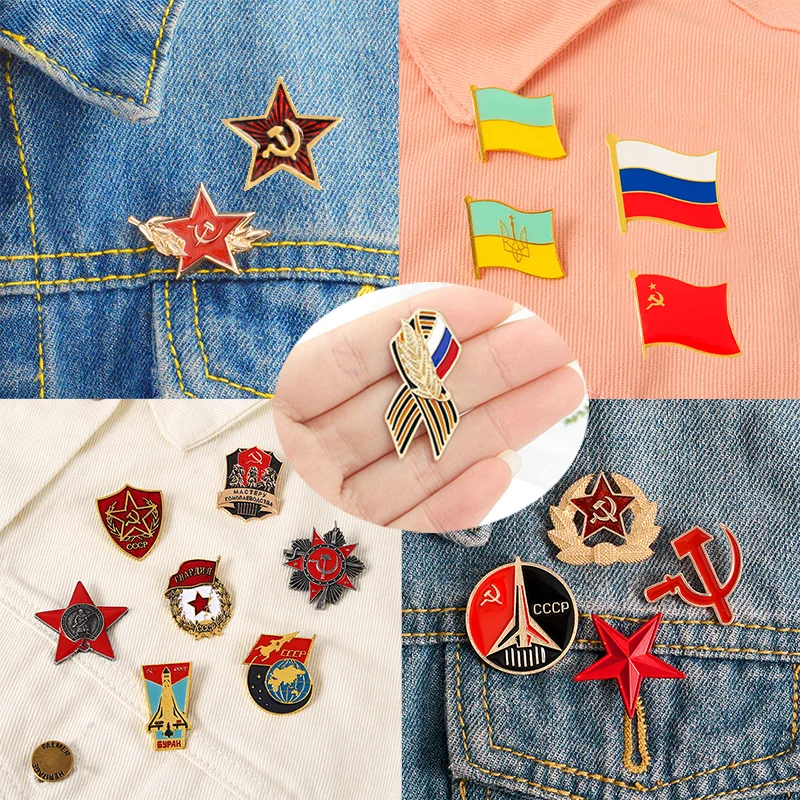 Sporting Russian Flag Brooch Ribbon Sign Badge With USSR Symbol Badge Patriotism - £23.84 GBP