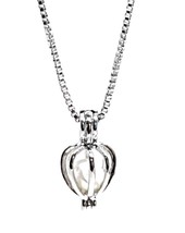 Pearl Heart Cage Necklace Pendant Romantic 925 Silver Plated Chain 18&quot; Jewellery - £4.50 GBP
