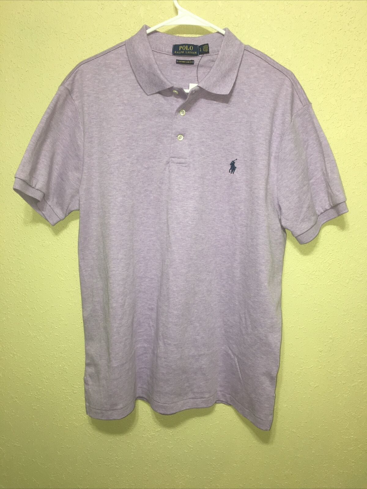 Primary image for Polo Ralph Lauren Men’s Polo Shirt Custom Slim Fit PURPLE HTR SZ L NEW $98.50