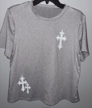 SHEIN Men&#39;s Short Sleeve Round Neck With Crosses . Size Large  Grey Shirt - £11.11 GBP