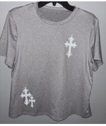 SHEIN Men&#39;s Short Sleeve Round Neck With Crosses . Size Large  Grey Shirt - $264.00 MXN