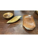 Set Of 3 Vintage Teakw Wooden Bowl, Pea Pod Bowl &amp; Serving Tray - $282.25 MXN