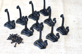 10 PCS Cast Iron Vintage Style Coat Hooks Hat Hook Rack Hall Tree Gloss Black - £17.29 GBP