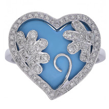 4.90 Carat Turquoise &amp; Diamond Heart Flower Design Ring 14K White Gold - £592.73 GBP