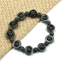 Natural Russian Serpentine &amp; Hematite 6 mm Bead 7.5&quot; Stretchable Bracelet RSB-65 - £9.29 GBP