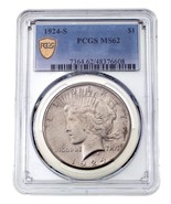 1924-S $1 Silver Peace Dollar Graded by PCGS as MS-62! Gorgeous Key Date - $10,005.32 MXN