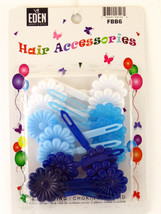 EDEN GIRLS SELF HINGE FLOWER HAIR BARRETTES - BLUE &amp; WHITE - 18 PCS. (58... - £6.26 GBP