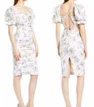 Lavish Alice Women&#39;s White Blue Floral Strappy Back Ruched Eyelet Lace Dress 14  - £51.47 GBP