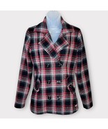BILLABONG Wool Blend Red/Black Plaid Pea Coat Jacket Size Medium Y2K Aca... - $840.78 MXN
