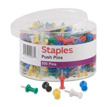 Staples Push Pins Assorted Colors 500/Tub 480118 - £13.29 GBP