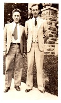 RPPC Two Men Posing In Front Of Pillar Aug 21 1934 Black And White Postcard - £11.59 GBP