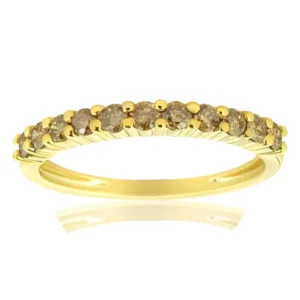 10K Yellow Gold Plated .925 Sterling Silver 1/4 Cttw Champagne Diamond Band Ring - £67.89 GBP