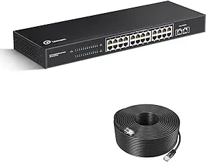 24 Port Gigabit PoE Switch with 2 SFP Port @156W Plus Cat 6 Ethernet Cab... - £282.73 GBP