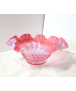 Vintage Cranberry Art Glass Fenton Opalescent Crimped Hobnail Bowl 9.5&quot; ... - $80.59 CAD