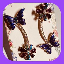 Gorgeous Stunning Topsy Turvey Crystal Rhinestone Butterfly Earrings - £6.39 GBP