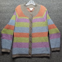 Orvis Women&#39;s Cardigan Sweater Sz M Button Front Multi Color Striped Top - £13.69 GBP