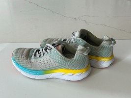 Hoka One One Clifton 5 Shoes Women&#39;s 7.5 Gray Yellow Aqua Trail Running Walking - £27.20 GBP