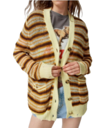 Urban Outfitters Alston Yellow Brown Striped Distressed Cardigan Size Small - $821.16 MXN