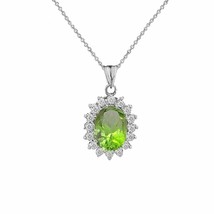 925 Sterling Silver August Birthstone Genuine Peridot Pendant Necklace - £38.26 GBP+