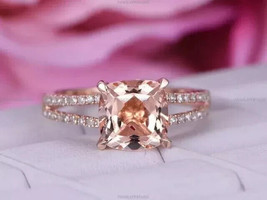 2Ct Cushion Lab-Created  Morganite Women Wedding Ring 14K Rose Gold Plated - £166.12 GBP