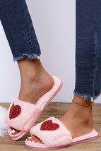 Pink Sequin Heart Shaped Slip On Plush Slippers - $11.94