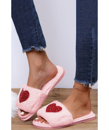 Pink Sequin Heart Shaped Slip On Plush Slippers - $16.53 CAD
