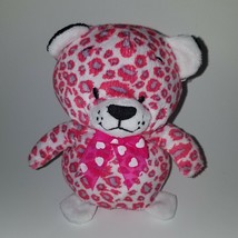 Pink Leopard Print Cheetah Plush Valentine&#39;s Day Small 5&quot; Stuffed Toy Heart Bow - £7.87 GBP