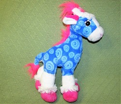 Wild Republic Blue Giraffe Plush 14&quot; Swirl Sparkle Pink Hair Stuffed Animal Toy - £8.63 GBP