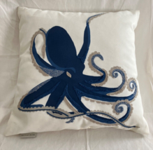 Pottery Barn Embroidered Sea Life Blue Octopus Coastal Nautical Beach 20x20 - £37.36 GBP
