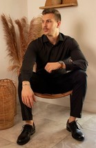 Bespoke Performance stretch fit long sleeve button up dress shirt. Black - £64.05 GBP