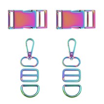 1 Rainbow Adjustable Buckle Straps Swivel Clasp Triggle Claw Metal D Rin... - £31.71 GBP
