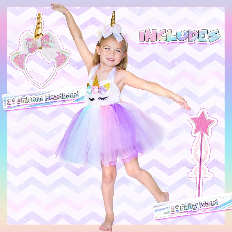 GIFTINBOX Girls Unicorn Princess Dress Unicorn Costume for Girls 3-8Y Halloween  Item image 2