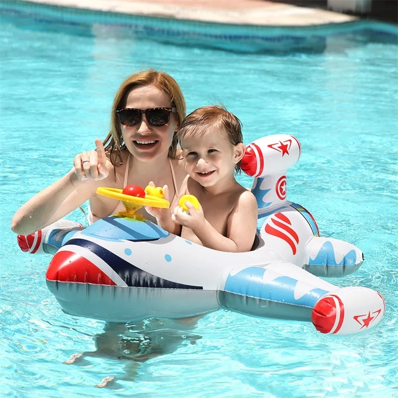 Baby Swimming Ring Kids Inflatable PVC Swim Circle Cartoon Airplane Seat Boat - £37.46 GBP