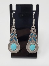 Retro Ethnic Bohemian Tibetan Silver Turquoise Hook Wire Earrings - New - £6.30 GBP