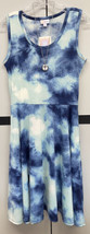 NWT 2.0 LuLaRoe Medium Navy Blue Mint White Tie Dye Nikki Knit Sleeveless Dress - £37.97 GBP
