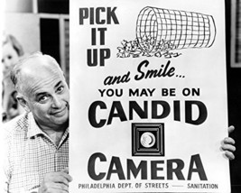 Candid Camera Alan Funt Classic Holding Sign 16X20 Canvas Giclee - $69.99