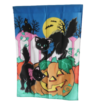Halloween black cat Jack o Lantern large nylon garden flag banner 29 x 41 inch - £11.79 GBP