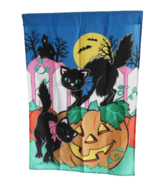 Halloween black cat Jack o Lantern large nylon garden flag banner 29 x 4... - $14.99