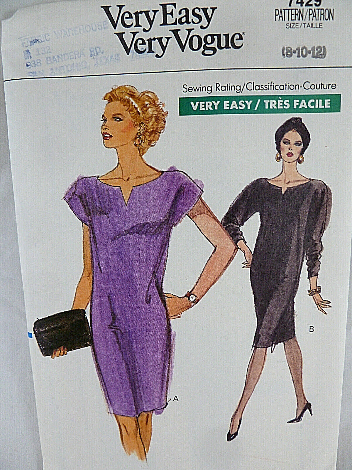 Primary image for Vintage Vogue Dress Pattern 7429 Sz 8 10 12 Uncut FF Very Easy