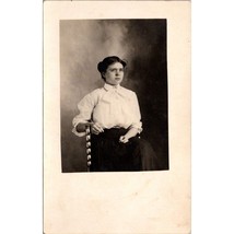 Antique RPPC Portrait Postcard, Lovely Young Lady in Brass Studio Chair in Finer - £11.39 GBP