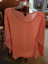 Ann Taylor  Women’s Size Large Flowy Sleeve Peach Blouse Top 100 Polyester  - £11.24 GBP