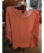 Ann Taylor  Women’s Size Large Flowy Sleeve Peach Blouse Top 100 Polyester  - £11.24 GBP