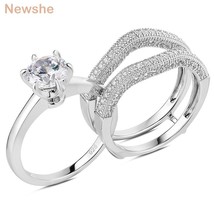 Enhancer Wedding Rings Set For Women Solitaire Engagement Ring 925 Sterling Silv - £59.89 GBP