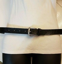 Fashion Belt size 12 Black Faux Leather Silver Tone Buckle 1&quot; wide Moc Croc - $11.88