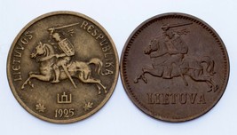 Lithuania 2-Coin Set // 1936 2 Centai (AU) &amp; 1925 5 Centai (XF+) - $54.45