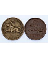 Lithuania 2-Coin Set // 1936 2 Centai (AU) &amp; 1925 5 Centai (XF+) - $74.35 CAD