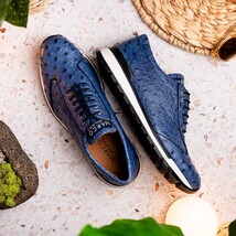 Hand painted genuine ostrich quill Sneaker Shoes Scanno Antique Navy image 10