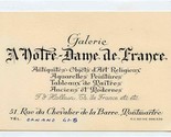 Galerie A Notre Dame de France Antiquities Engraved Business Card Paris ... - $17.82